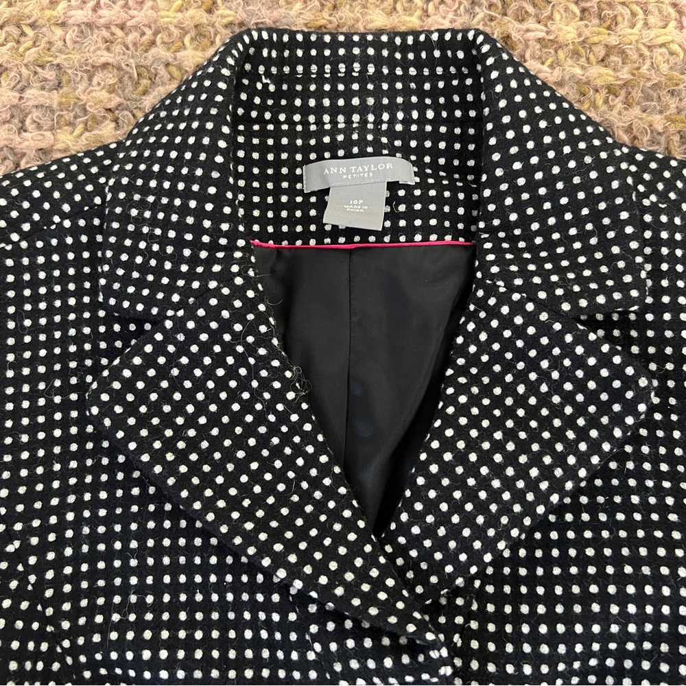Ann Taylor Petite Blazer Women Polka Dot Size 10P Black/White Polyester Preowned - Picture 3 of 13